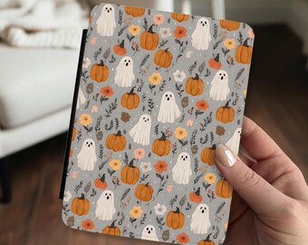 Cute Fall Ghost Kindle Case with Handle Floral Pumpkin Pattern Kindle Paperwhite Colorsoft Signature Edition 11th 12th Generation Bookish