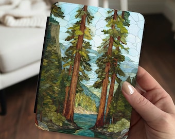 Outdoors Stained Glass Kindle Case with Handle Trees Forest Nature River Kindle Paperwhite Colorsoft Signature Edition 11th 12th Generation