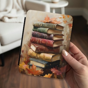 Cozy Fall Book Stack Kindle Case with Handle Leaves Brown Autumn Bookish Kindle Paperwhite Colorsoft Signature Edition 11th 12th Generation