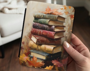 Cozy Fall Book Stack Kindle Case with Handle Leaves Brown Autumn Bookish Kindle Paperwhite Colorsoft Signature Edition 11th 12th Generation