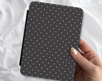 Black White Polka Dot Kindle Case with Handle Neutral Spot Pattern Cute Kindle Paperwhite Colorsoft Signature Edition 11th 12th Generation