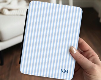 Blue Stripe Personalized Kindle Case with Handle Monogram Initials Pastel Kindle Paperwhite Colorsoft Signature Edition 11th 12th Generation