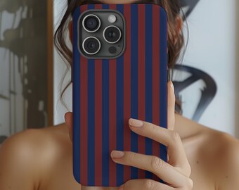 Navy Burgundy Striped Phone Case Stripes Dark Red Maroon Blue iPhone 17 16 18 14 13 Air Pro Max Plus Samsung Galaxy S26 Ultra Google Pixel 9