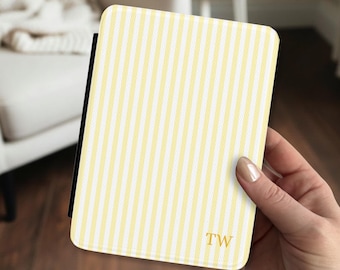 Yellow Striped Personalized Kindle Case Handle Monogram Initials Pastel Kindle Paperwhite Colorsoft Signature Edition 11th 12th Generation