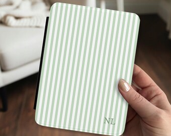 Green Striped Personalized Kindle Case Handle Monogram Initials Pastel Kindle Paperwhite Colorsoft Signature Edition 11th 12th Generation