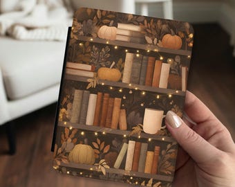 Cozy Fall Book Shelf Kindle Case Coffee Pumpkin Whimsical with Handle Kindle Paperwhite Colorsoft Signature Edition 11th 12th Generation