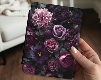 Purple Goth Rose Kindle Case with Handle Flower Dark Gothic Fantasy Strap Kindle Paperwhite Colorsoft Signature Edition 11th 12th Generation