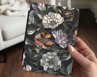 Goth Flower Stained Glass Kindle Case with Handle Dark Academia Floral Kindle Paperwhite Colorsoft Signature Edition 11th 12th Generation