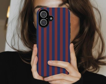 Navy Burgundy Striped Phone Case Stripes Dark Red Maroon Blue iPhone 17 16 18 14 13 Air Pro Max Plus Samsung Galaxy S26 Ultra Google Pixel 9