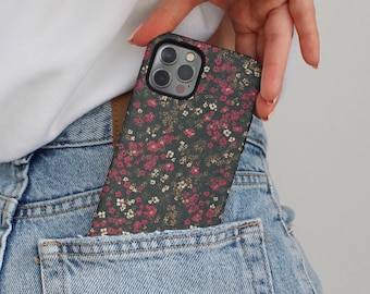 Dark Flower Pattern Phone Case Spring Floral Pink Moody iPhone 17 16 15 14 13 Air Pro Max Plus Samsung Galaxy S26 S25 Ultra Google Pixel 9 9