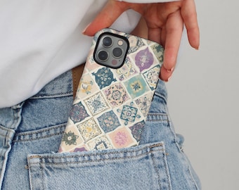 Boho Mosaic Phone Case Patchwork Pastel Cute Tile Pattern iPhone 17 16 15 14 13 Air Pro Max Plus Samsung Galaxy S26 S25 Ultra Google Pixel 9