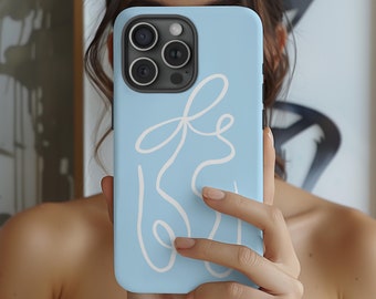 Coquette Bow Phone Case Hand Drawn Baby Blue White Girly iPhone 17 16 15 14 13 12 Air Pro Max Plus Samsung Galaxy S26 Ultra Google Pixel 9 9