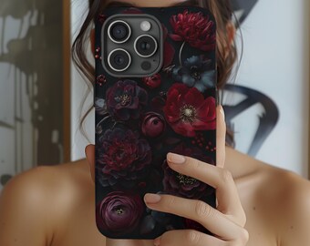 Goth Dark Flower Phone Case Red Gold Black Gothic Floral iPhone 17 16 15 14 13 Air Pro Max Plus Samsung Galaxy S26 S25 Ultra Google Pixel 10