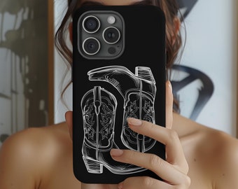 Western Phone Case Cowboy Boots Country Black White iPhone 17 16 18 14 13 12 11 Air Pro Max Plus Samsung Galaxy S26 Ultra Google Pixel 9 9 7