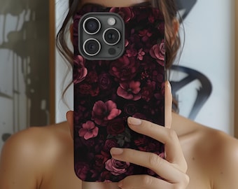Goth Floral Phone Case Dark Pink Flower Gothic Moody iPhone 17 16 15 14 13 12 Air Pro Max Plus Samsung Galaxy S26 S25 Ultra Google Pixel 9 9