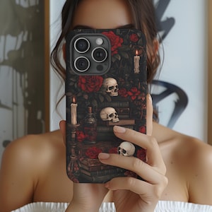 Goth Skull Phone Case Dark Academia Moody Rose Gothic Book iPhone 16 15 14 13 12 11 Pro Max Plus Samsung Galaxy S25 S24 Ultra Google Pixel 9