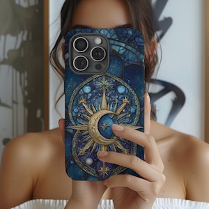 Stained Glass Moon Stars Phone Case Celestial Night Sky iPhone 16 15 14 13 12 11 Pro Max Plus Samsung Galaxy S25 S24 Ultra Google Pixel 9 8