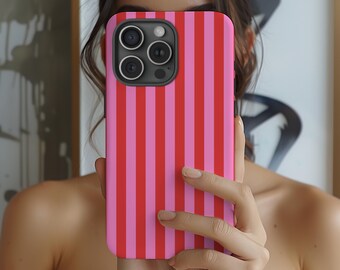 Rot Rosa Gestreifte Handyhülle Preppy Maximalist niedlich iPhone 17 16 15 14 13 12 Air Pro Max Plus Samsung Galaxy S26 S25 Ultra Google Pixel 9 9 7