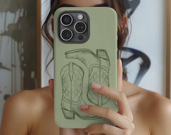 Western Cowboy Boots Phone Case - Light Olive Green