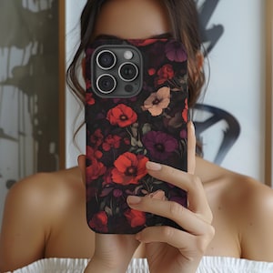 Mohnblume Handyhülle rot dunkel Moody Floral Goth iPhone 16 15 14 13 12 11 Pro Max Plus X Samsung Galaxy S25 S24 Ultra Google Pixel 9 8 7 6