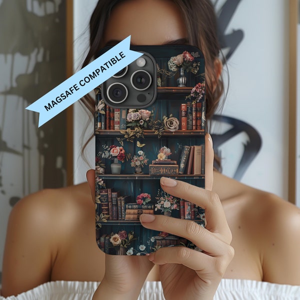 Funda para teléfono con diseño floral tipo libro compatible con MagSafe, estilo gótico vintage de la Academia oscura, para iPhone 17 Air Pro Max Plus y iPhone 16, 15, 14 y 13 Pro Max Plus.