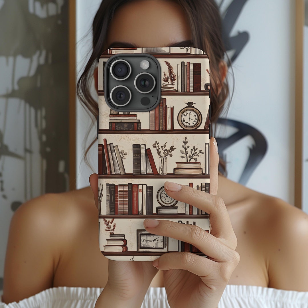 Book Shelf Phone Case Light Academia Bookish Clock iPhone 17 16 15 14 ...