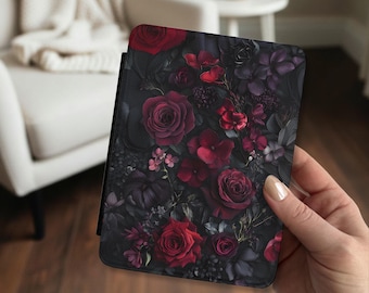 Dark Rose Flower Kindle Case Goth Floral Gothic Moody Case with Handle Kindle Paperwhite Colorsoft Signature Edition 11th 12th Generation