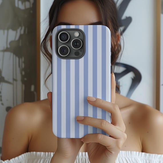 Blue Striped Phone Case Coastal Summer Cute Baby Blue iPhone 17 16 15 14 13 Air Pro Max Plus Samsung Galaxy S26 S25 Ultra Google Pixel 9 9 7