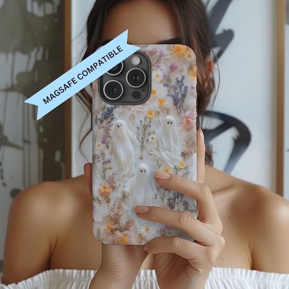 MagSafe Compatible Floral Ghost Phone Case Flower Pastel Goth Spooky Cute iPhone 17 Air Pro Max Plus Case iPhone 16 15 14 13 Pro Max Plus