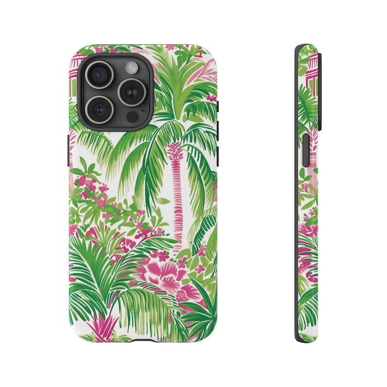 Preppy Phone Case Tropical Pattern Palm Leaves Green Pink iPhone 17 16 15 14 13 Air Pro Max Plus Samsung Galaxy S26 S25 Ultra Google Pixel 9 image 7