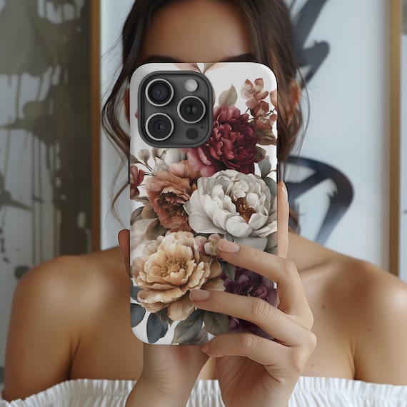 Fall Flower Phone Case Neutral Floral Peony Rose Autumn iPhone 17 16 15 14 13 Air Pro Max Plus Samsung Galaxy S25 S24 Ultra Google Pixel 9 8
