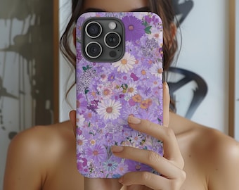 Purple Floral Collage Phone Case Preppy Spring Summer Flower iPhone 17 16 15 14 Air Pro Max Plus Samsung Galaxy S26 Ultra Google Pixel 10 9