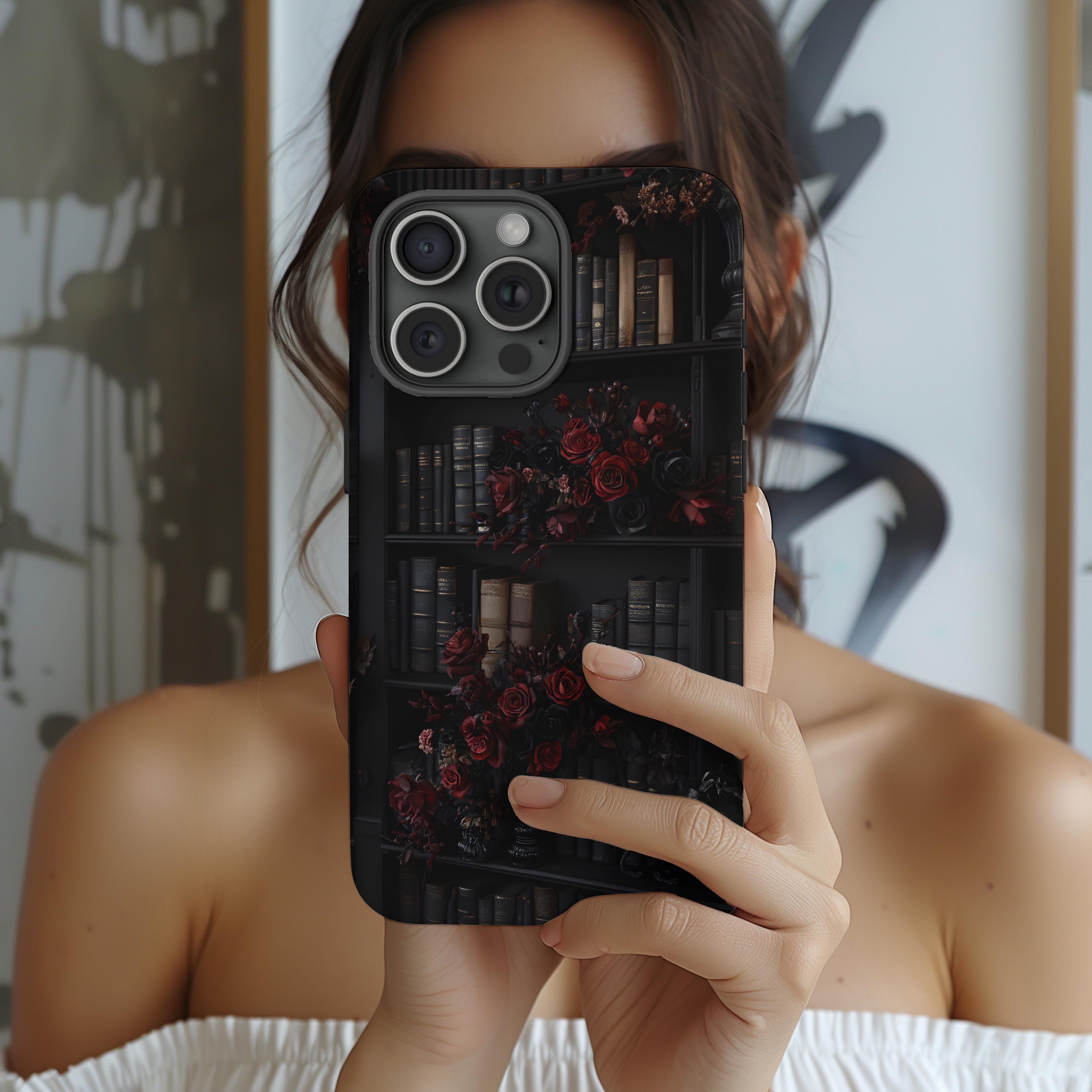 Dark Academia Goth Book Phone Case Rose Gothic Bookish iPhone 16 15 14 13 12 11 Pro Max Plus Samsung Galaxy S25 S24 Ultra Google Pixel 9 8 7