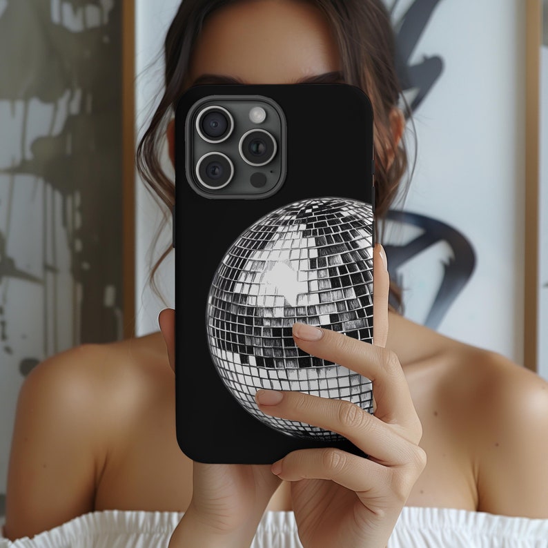 Mirrorball Phone Case Disco Ball Y2K Retro Black Cute iPhone 16 15 14