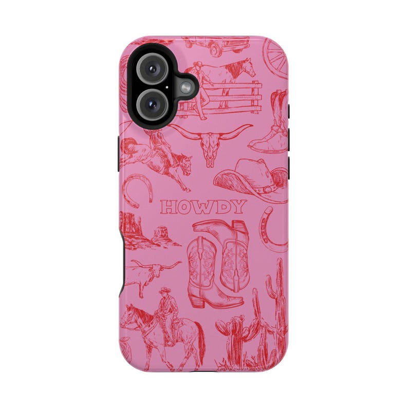 MagSafe Compatible Western Phone Case Howdy Country Cowboy Boots Rodeo Pink Red iPhone 17 Air Pro Max Plus Case iPhone 16 15 14 13 Pro Max image 6