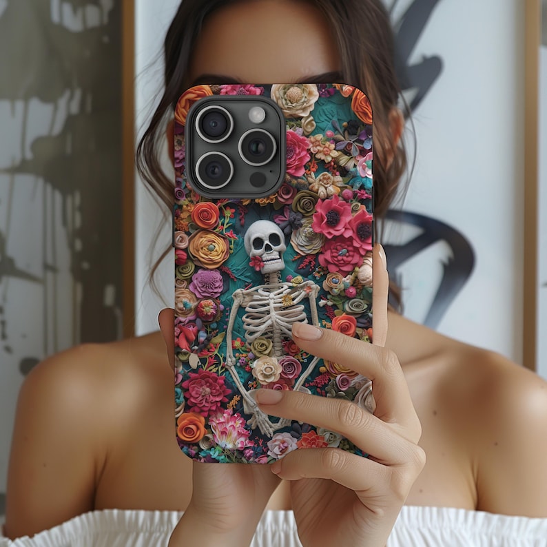 Cute Skeleton Floral Phone Case Halloween Day of the Dead iPhone 17 16 ...