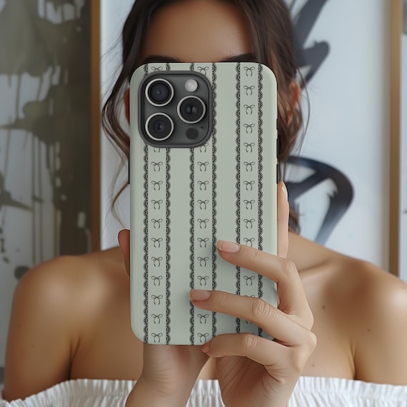 Coquette Bow Lace Phone Case Olive Light Green Girly Goth iPhone 17 16 18 14 13 Air Pro Max Plus Samsung Galaxy S26 S25 Ultra Google Pixel 9