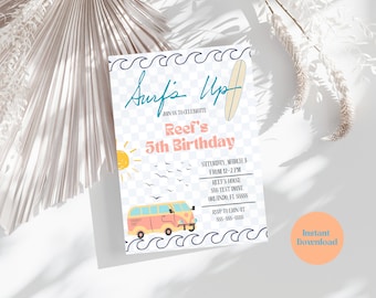Surf's Up-verjaardagsuitnodiging: thema strandfeest (digitale download)