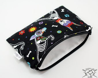 Reusable Snack Bag Makeup Bag Dog Treats Puppies Day of the Dead Made To Order