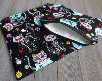 Reusable Sandwich Bag and Snack Bag Set of 2 Kitty Day of the Dead Made To Order