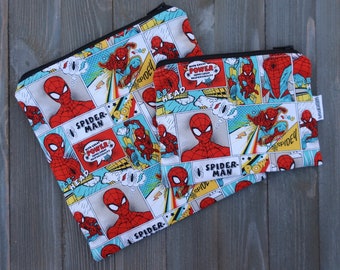 Reusable Sandwich Bag and Snack Bag Set of 2 Retro Spiderman Ready To Ship