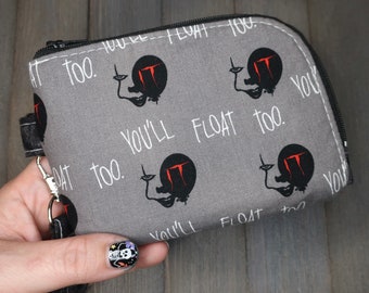 Wristlet Curved Wallet Small Spooky Floral Skulls Ready to Ship