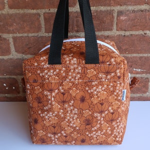 Insulated Lunch Bag Lunch Box Cooler Square Copper Flowers Ready To Ship