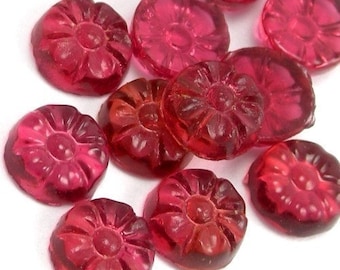 Vintage Glass Flower Cabochons 5mm Ruby Red (10) VGC099