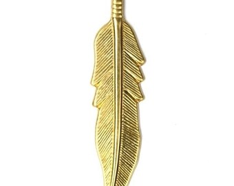 Feather Stamping Charms Large 54mm Raw Brass (6) CP050