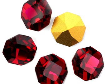 Vintage Swarovski Octagon Pointed Back Stone 18mm Ruby Faceted Crystal Rhinestone Red (1) VGC453
