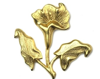 Stamping Large Flower and Leaf Raw Brass 31x30mm (1) FI645