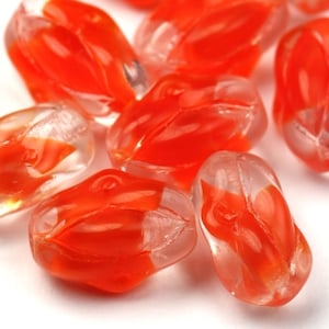 Vintage West German Givre Glass Beads 12x8mm Crystal / Orange Red Jewelry Supplies  (10) VGB093
