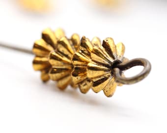 Vintage Plastic Beads Antique Gold Bicone Rondelle Fluted Ribbed Etched 6mm Lucite Carved Engraved Spacers (24) VPB297