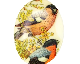 Vintage Bird Cabochon West German Porcelain 40x30 Bullfinch Finch Oval Picture Limoge Flat Back (1) VIC462